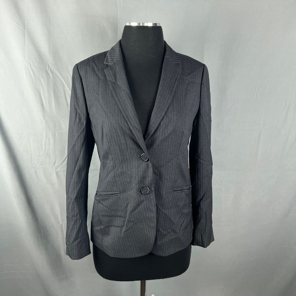 J.crew 1035 Blazer Jacket Womens 8P Gray Pinstripe Super 120s Wool Notch Lapel